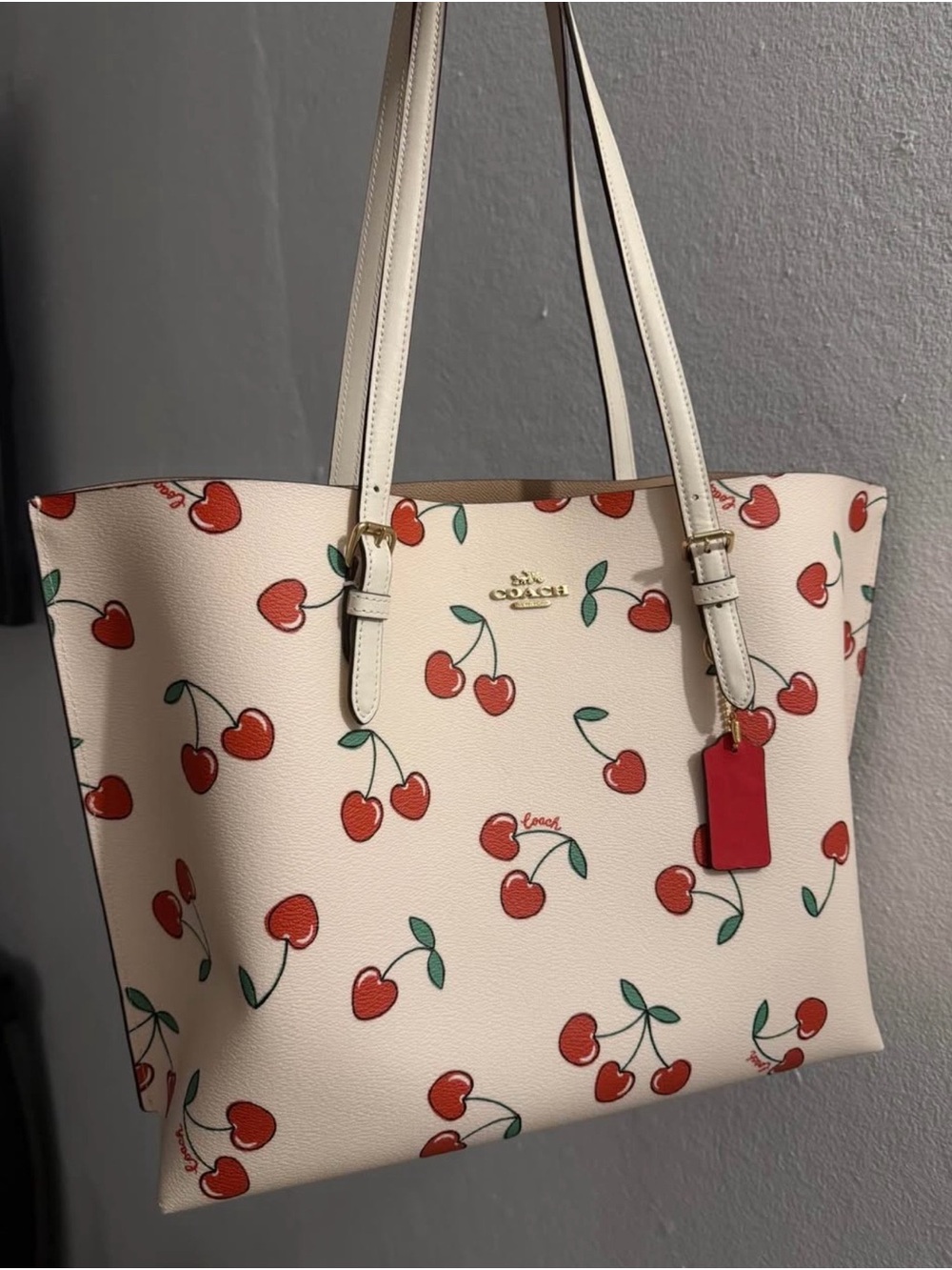 Coach Cream Tote with Red Cherry Print